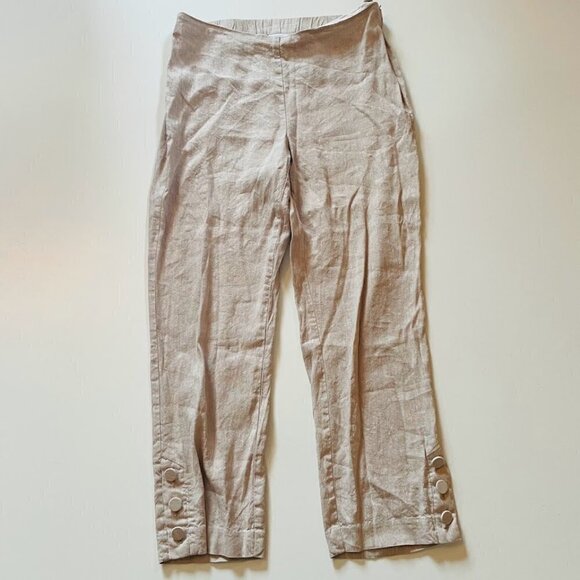 J. Jill Pant Trouser Linen Stretch Oatmeal Neutral Travel Beach Button Hem Small - Picture 7 of 8